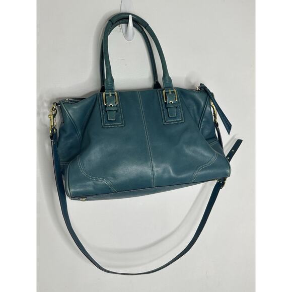 COACH BAG PURSE DOUBLE HANDLE DOUBLE ZIPPER SATCHEL TURQUOISE Satchel - Picture 9 of 14